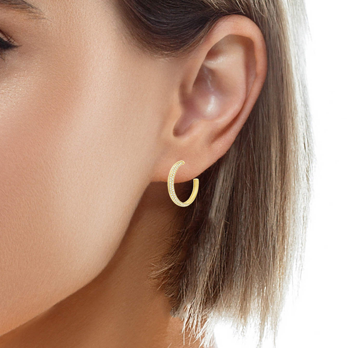 0.71CTW Round Brilliant Cut Elegant Gold Hoop Earrings