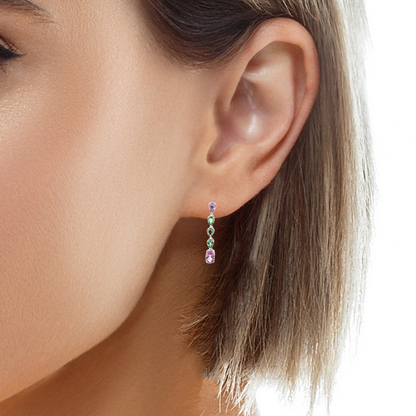 Green and Pink Sapphire Elegant Drop Earrings