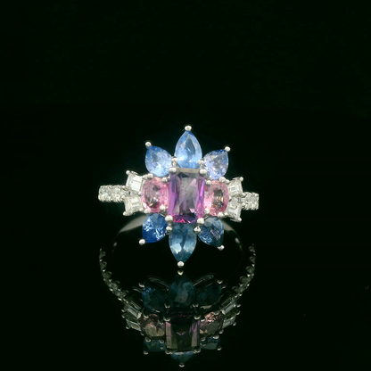 Elegant Blue and Pink Sapphire Diamond Ring