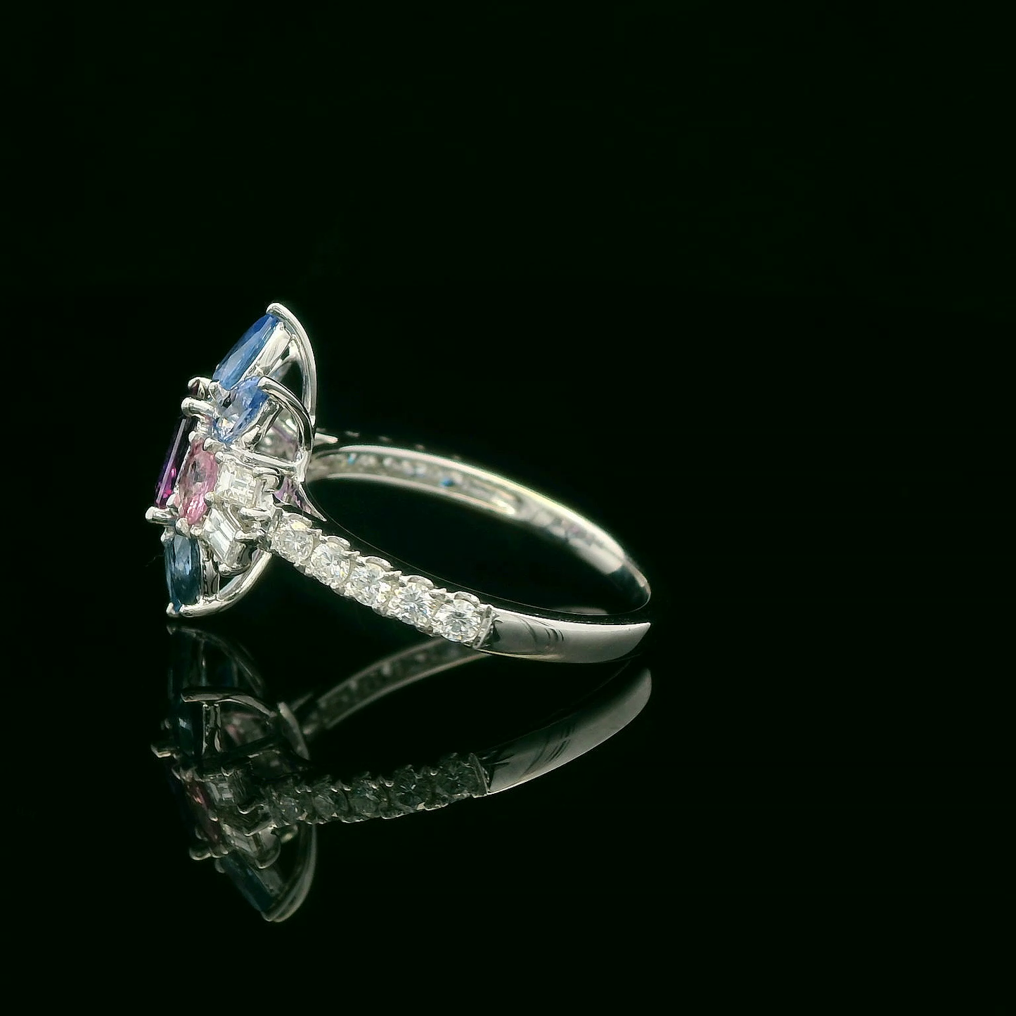 Elegant Blue and Pink Sapphire Diamond Ring