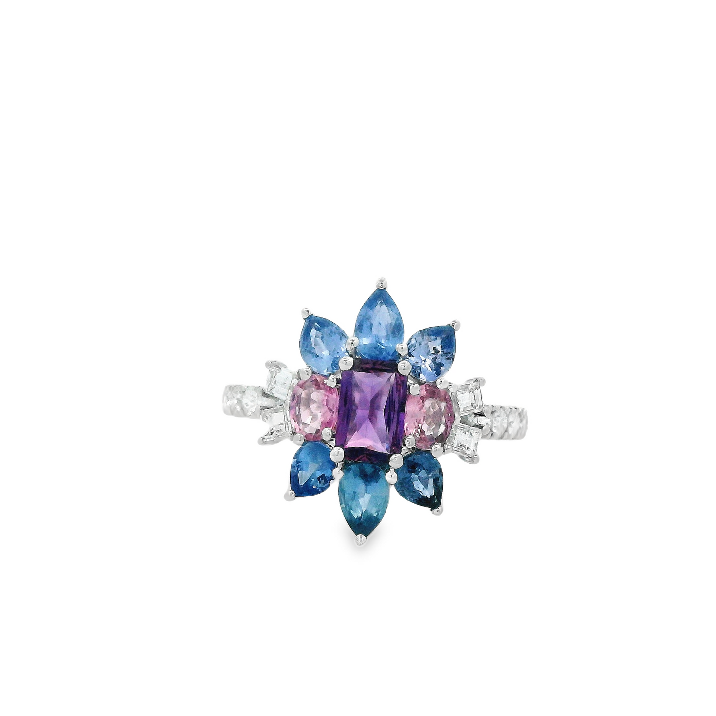 Elegant Blue and Pink Sapphire Diamond Ring