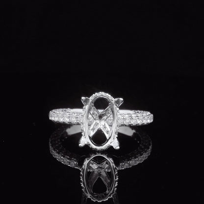 1.24CTW Elegant Diamond Gold Ring Setting - For Oval Cut Diamonds