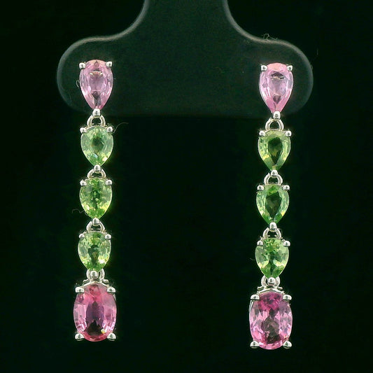 Green and Pink Sapphire Elegant Drop Earrings