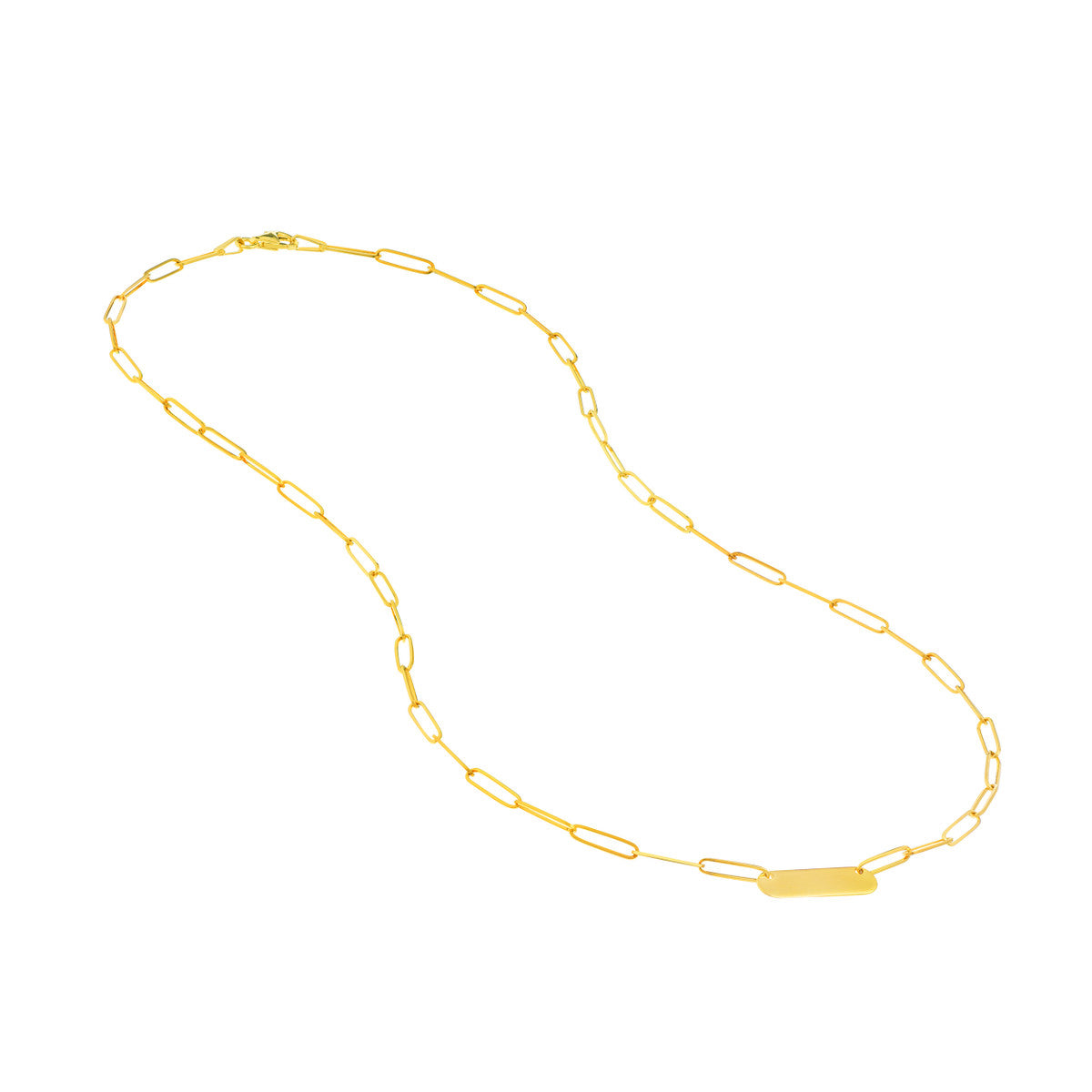 Paper Clip Necklace w/Rounded Engravable Bar 14K Yellow Gold