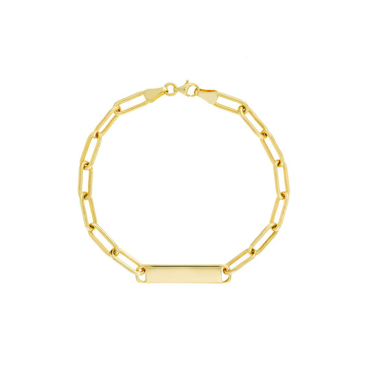 ID Bar Paper Clip Chain Bracelet 14K Yellow Gold
