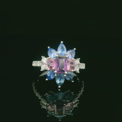 Elegant Blue and Pink Sapphire Diamond Ring