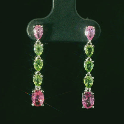 Green and Pink Sapphire Elegant Drop Earrings